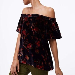 NWOT Loft Fall black Floral Velvet Off The Shoulder Top  Women XXSP